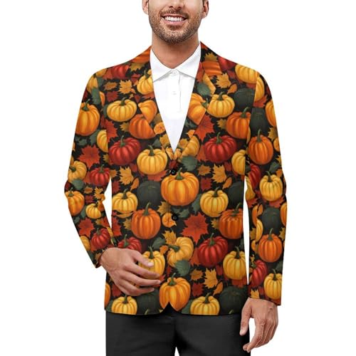 Pumpkin Autumn Leaf Mens Suit Jacket Lapel Blazers 2 Button Business Coat Tuxedo for Wedding Dinner