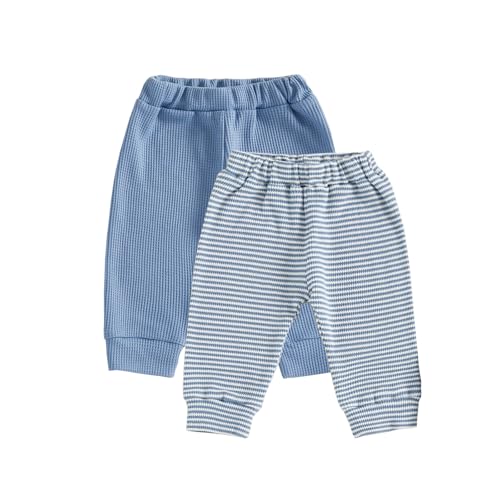 Image of Unisex Baby Pants 2-Pack Toddler Boy Girl Waffle Knit Elastic Waist Pull On Joggers Trousers Bottoms
