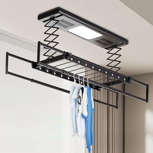 Tendedero Eléctrico con Elevador, Tendedero De Techo con Secado A Tempeura Constante, para Balcón O Terraza. Black One Size
