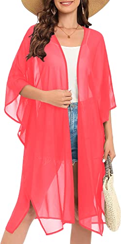 Image of Indian Trendy Women's Solid Puff Sleeve Kimono Long Cardigan Loose Cover Up Casual Blouse Top Chiffon