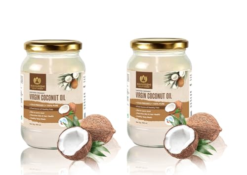Image of Maharishi Ayurveda Organic Certified Virgin Coconut Oil | Cold-Pressed, Unrefined & Chemical-Free | For Cooking, Skin & Hair Nourishment | 500 ml (Glass Jar) Pack of 2
