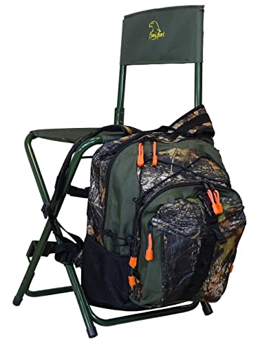 BENISPORT - Silla y mochila con respaldo “torcaz” - Silla para caza y outdoor - Mochila con silla de color camuflaje de hojas
