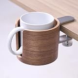 urbanplus Desk Cup Holder, Anti-Spill Walnut Wood Cup Holder for Desk with Aluminium Clamp, Office D