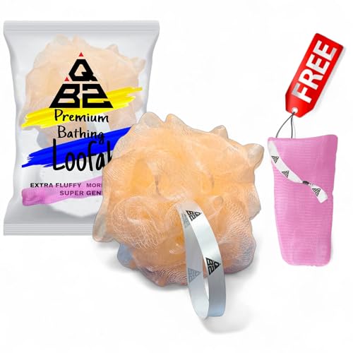 Image of QBZ Large Bath Loofah Sponge Scrubber Exfoliator for High Lather Cleansing (YELLOW, 1 Count (Loofah Pauch& Loofah))