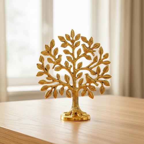 Image of eCraftIndia Pure Brass Kalpvriksh Tree with Birds | Kalpavriksha Tree of Life Showpiece for Home Decor Puja Temple Ornament | Vastu Feng Shui Items for Good Luck Gift for Housewarming Birthday