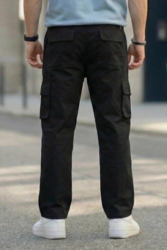 Image of Veirdo Pure Cotton Baggy Fit Regular Length Mid Rise 6 Pocket Cargos for Men (Colors Available: Black, Olive, Grey, Brown & Navy)