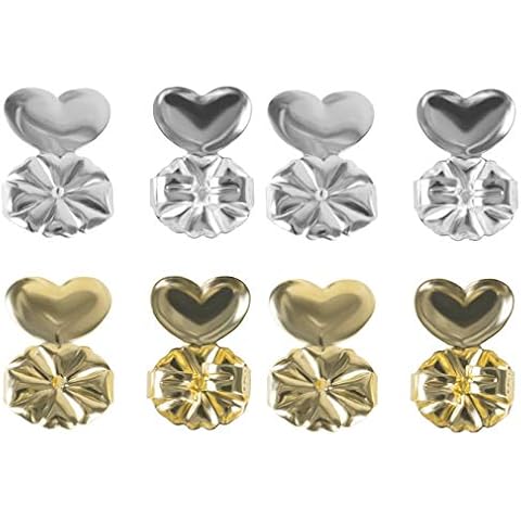Magic Earring Lifts, Ear Lobe Support Backs for Studs FREE Branded Eyeglass Pouch (4 Pair - 2 Gold/2 Silver) Cover