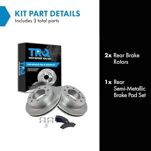 Image of TRQ Rear Brake Pad and Rotor Set Semi Metallic | For 2003-2020 Chevrolet Express 2500 Express 3500 GMC Savana 2500 Savana 3500