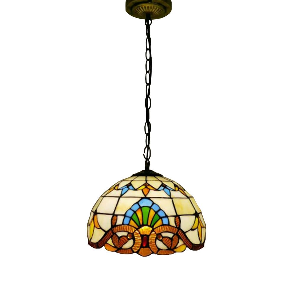 NHPJFDC 12" Tiffany Chandelier Lamp Baroque Stained Glass Pendant Light Fixture, Vintage Hanging Lamp for Aisle Balcony Hallway Bedroom Kitchen Dining Room,Yellow