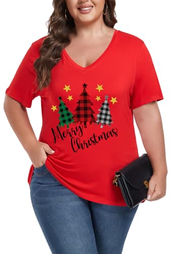 Image of ForHailey Women's Plus Size Short Sleeve Tee Shirt V Neck Basic Ladies Loose Fit T Shirt 1X-5X