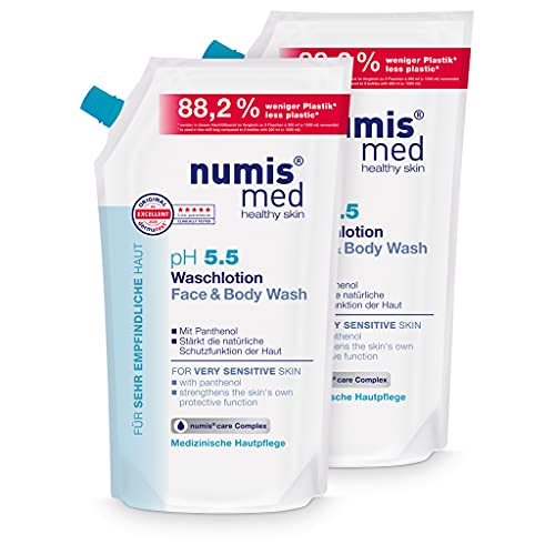 numis med Waschlotion ph 5.5 Nachfüllbeutel - 2x Hautberuhigende Körperlotion für sehr empfindliche & sensible Haut - vegane Hautpflege ohne Silikone, Parabene & Mineralöl - Lotion (2x 1000 ml) Cover