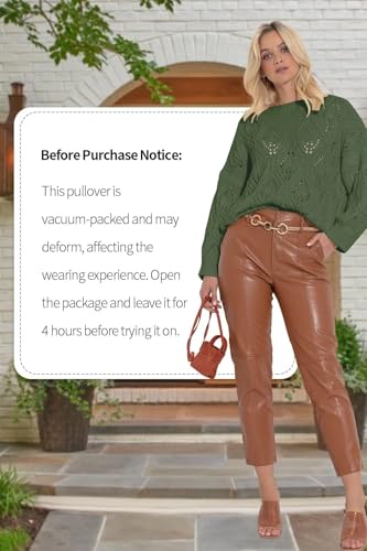 Image of Allimy Women's 2025 Elegant Crewneck Crochet Cable Knit Sweaters for Women Openwork Fall Outfits