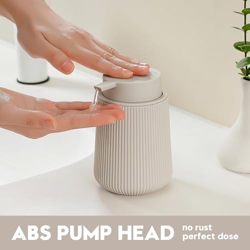 Image of YAUKPH Striped Liquid Hand Soap Dispenser with Leak-Proof Pump for Bathroom and Kitchen Countertop 11oz Beige