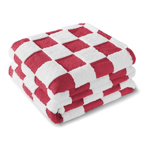 Exclusivo Mezcla Checkered Fleece Queen Size Blanket for Bed Red
