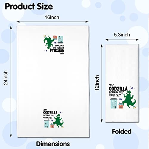 Rzhv May Godzilla Destroy This Home Last Kitchen Towel, Funny Cartoon Dish Towel Gift For Women Sisters Friends Mom Aunty Hostess, Housewarming New Home, Dish Towel With Sayings #TOP1