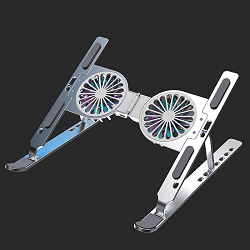 Adjustable Laptop Stand Cooling Holder With 2 Fans Quiet Thin Folding Cooler For Pad Notebook 12-17in Silver/Gray Computer Screen For Desk - Image 4