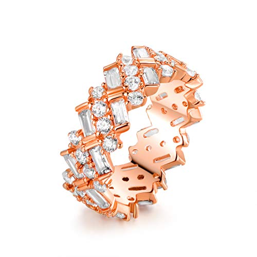 Barzel 18K Rose Gold Round & Square Cut Cubic Zirconia Eternity Band Engagement Ring (Rose Gold, 6)