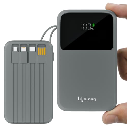 Image of Lifelong Electronics 20000mAh 22.5W Fast Charging Power Bank | 3 Inputs (1 Built-in USB A Cable + 1 C + 1 Lightning Port) & 6 Outputs (3 Built-in Cables + 1 C + 2 A Port) | Small Pocket Size Powerbank