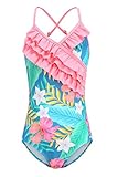 Mardonskey Girls One Piece Bathing Suit Hawaiian Ruffle Swimsuits Kids Beach Swimwear for Vacation S