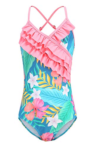 Image of Girls One Piece Swimsuits Hawaiian Ruffle Swimwear Beach Bathing Suit for Summer Vacation