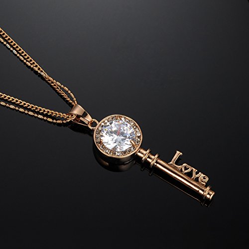 Lohome Gorgeous Love Key To Be Full Of Diamonds Pendant W/Long Sweater Necklace 31" #TOP1