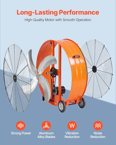 Image of VEVOR Industrial Shop Fan, 42 Inch Floor Drum Fan, High Velocity 16100 CFM, Heavy Duty Aluminum Blades, 2 Speeds, with Handle, Ideal for Commercial, Garage, Warehouse, Basement, Workshop, Factory