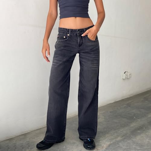 Women Wide Leg Jeans Trendy Low Waisted Strechy Straight Leg Denim Pants Pockets Baggy Jeans Streetwear2