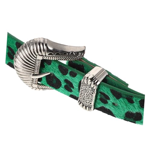 Vintage Leopard Print Wide Belt for Women Durable Western Style Waist Belt for Jeans and Dresses for Outdoor Activities and Casual Outfits Green Design3