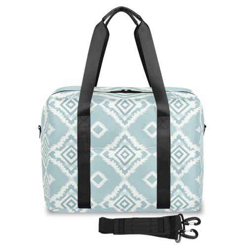 Light Blue Rhombus Travel Duffel Bag for Men Women Argyle Print Sports Gym Bag Waterproof Weekender Overnight Bags Foldable Carry on Backpack for Swim Yoga Fitness Workout