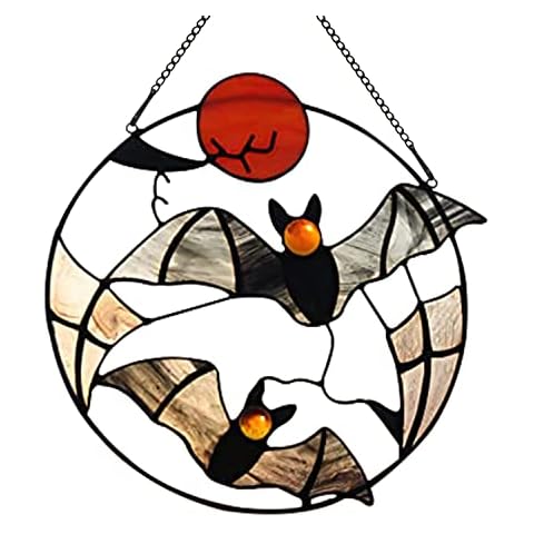 BOXCASA Halloween Bats Stained Glass Window Hangings,Bat Suncatcher Bat Stained Glass Panel,Bat Decor for Halloween (Bat B) Cover