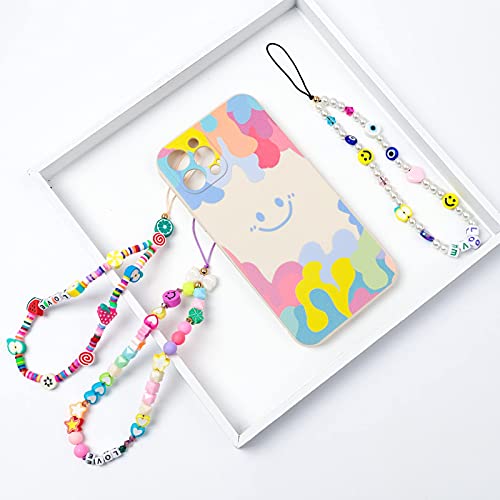 Ninelimi 3 Pieces Smile Face Beaded Phone Lanyard Wrist Strap Fruit Star Letter Pearl Handmade Rainbow Polymer Clay Acrylic Beads Pearl Bracelet Keychain For Women #TOP5