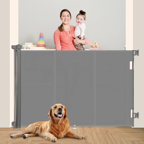 Miumoon 71 inch Retractable Baby Gates 48 inch Tall, Retractable Gate with Reinforced Strip Design to Prevent Crawling Through, 6 FT Retractable Dog Gate for Stairs, Doorways, Hallways