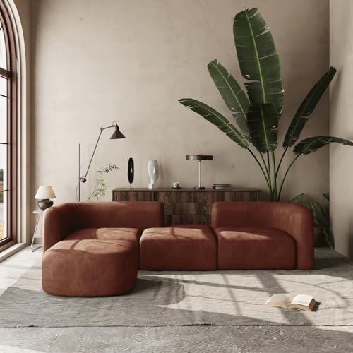 Image of Modern Style Curved Sectional Living Room, Minimalist Comfy Velvet Fabric Modular Sofa for Apartment, Home Office, Brown