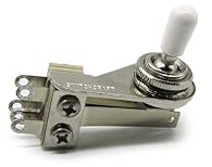 Right-angle toggle switch for SG and thin 2-pickup guitars Made by Switchcraft in USA Pre-tinned lugs for easy soldering Genuine Switchcraft colored switch tip included PLEASE NOTE! When using with a thick body or carved top you MAY need a deep nut t...