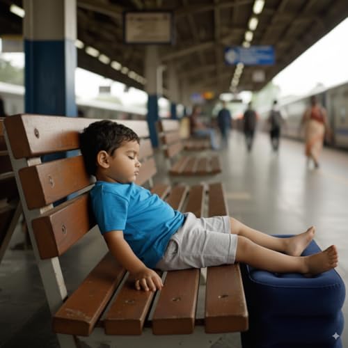 Image of nomado Travel Foot Rest Pillow - Self-Inflatable Seat Extender for Car, Plane & Train, Portable & Compact Footrest for Kids & Adults, Dark Blue Rectangular 18x15x12 Inch for Long Trips