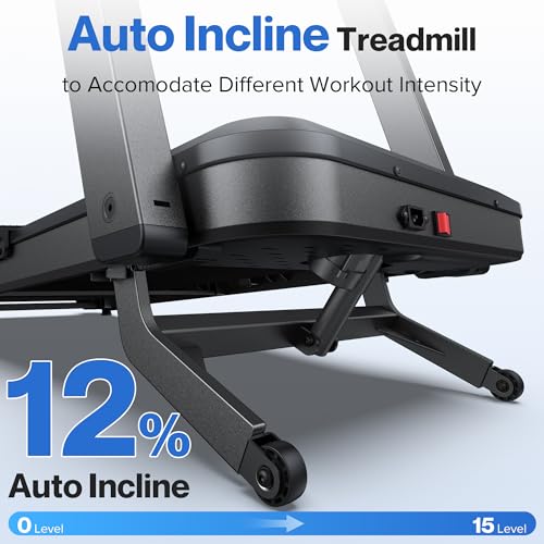 WELLFIT 12% Auto Incline Treadmill, Heavy Duty Treadmill with Adjustable Handle Height, 4HP 10MPH 420 lb Capacity, 18.2'' x 45'' Large Area Treadmills with Pulse Sensor and Bluetooth Player - Image 5