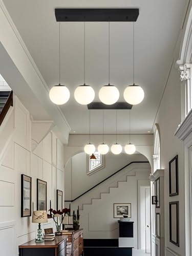 Image of Kitchen Island Lighting Globe Glass Chandeliers for Dining Room Over Table Pendant Light Fixture for Living Room Hallway Bedroom (Bulb Not Include) (White, Four Light (Rectangle))