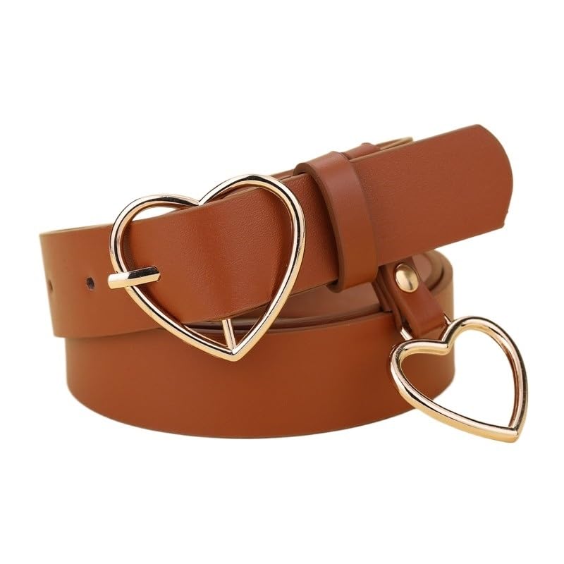 Women's Decorative Belt Womens Leather Belt Metal Heart Buckle Retro PU Waistband Pants Strap For Women