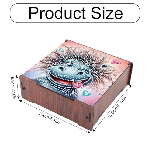 Image of DIY Diamond Painting Storage Box, Hippo Design Wooden Diamond Art Organizer with Flip-Top Lid and 4 Divided Compartments, Desktop Craft and Jewelry Storage Basket for Jewelry, Art and Craft Storage