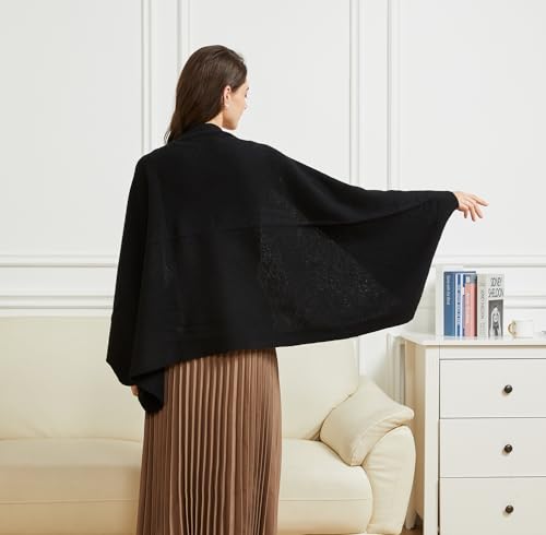 Women's Lightweight Wool Shawl Wrap Scarf with Sleeves Outer Warm Knitted Open Front Poncho Cape Fall Winter2