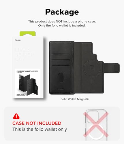 Image of Ringke Folio Wallet Magnetic for Samsung Galaxy S25 Ultra [Compatible with MagSafe Case] Detachable Slim PU Leather Grip Card Holder Wallet Flip Cover for Flat Back Magnetic Case - Black