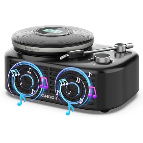 FANGOR Portable CD Player with Bluetooth Speaker Base 2 in 1 Home Desktop Audio Boombox Music Player Anti Shock Protection Headphones Jack TF Card Cover