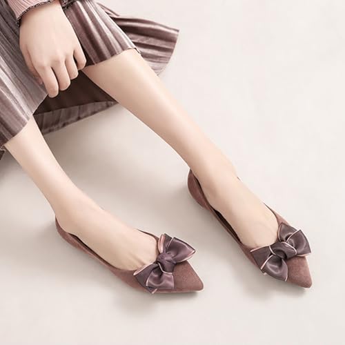 Women's Bow Ballet Flats Comfortable Suede Pointed Toe Low Heel Flats, Dressy Casual Slip On Walking Shoes for Women3