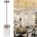 Vaziden 4.72" Hammered Glass Pendant Lighting for Kitchen Island 1 Pack, Modern Brushed Nickel Pendant Light Fixtures, Adjustable Ceiling Pendant Light for Kitchen Island Dining Room Bedroom Hallway