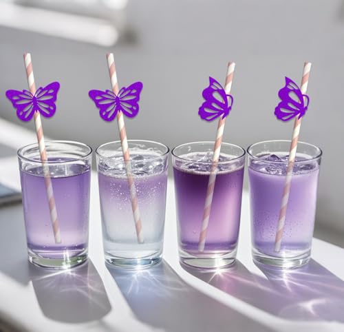 Pitillos de Papel Morado con Motivo Mariposas 24 Unidades miniatura 6