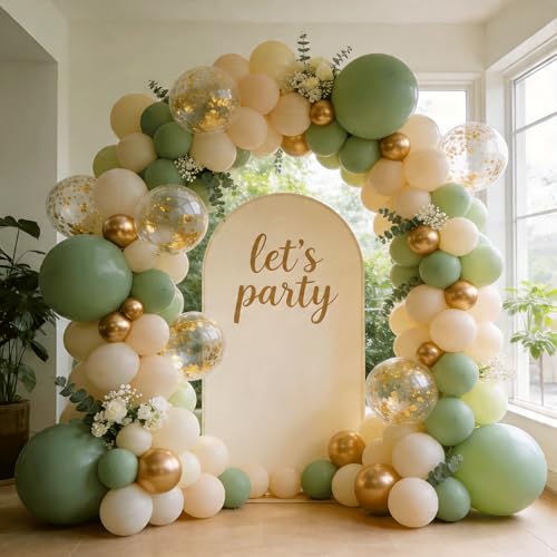 Image of Sage Green and Gold Balloon Arch Kit 129 PCS
