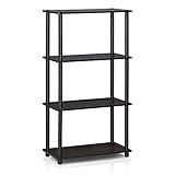 Furinno Turn-N-Tube 4-Tier Multipurpose Shelf Display Rack, Single, Dark Walnut