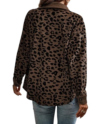 Shackets for Women Casual Leopard Print Button Down Long Sleeve Shirt Lightweight Fall Jacket Casual Fashion Coat3