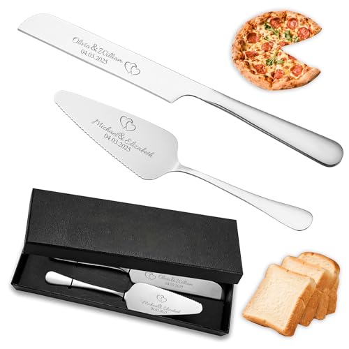 JLSKCN Ensemble de Couteau à Gâteau de Mariage Personnalisé, Couteau et Serveur en Acier Inoxydable avec Gravure pour Mariage Fiançailles Anniversaire Noël