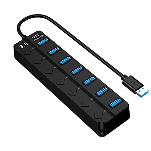 Image of ZIBUYU USB Hub 7in1 All 3.0 Ports for PC Desktop Laptop USB Hub Individual Switch Control USB Extender for Laptop USB Hub for USB Flash Disk, Keyboard, Wired Mouse, Bluetooth Mouse, Plug and Play